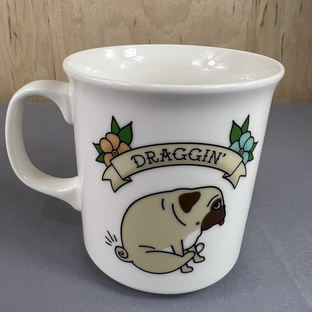 Genuine Fred Pug Draggin' Ceramic Coffee Mug Muggin Out Pug Dog Collectible